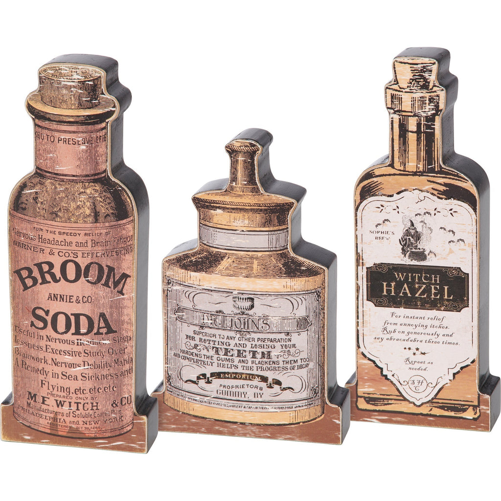 Set of 3 Potions Chunky Sitter Set | Vintage Wooden Bottle Shape Sitter by The Bullish Store