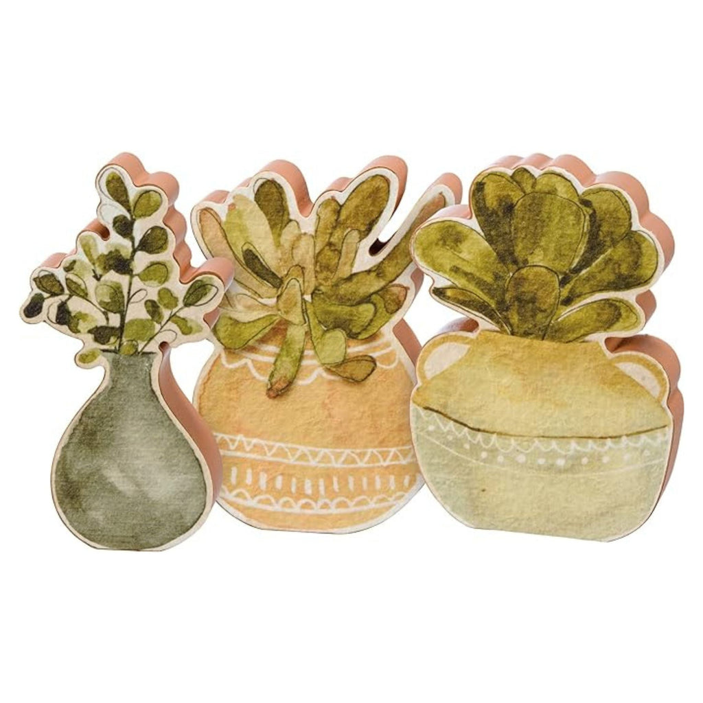 Set of 3 Wooden Succulents Freestanding Plant Decor by The Bullish Store