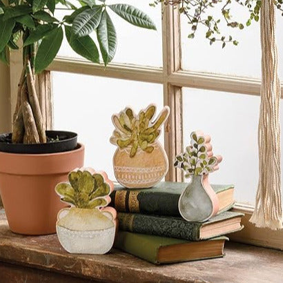 Set of 3 Wooden Succulents Freestanding Plant Decor by The Bullish Store