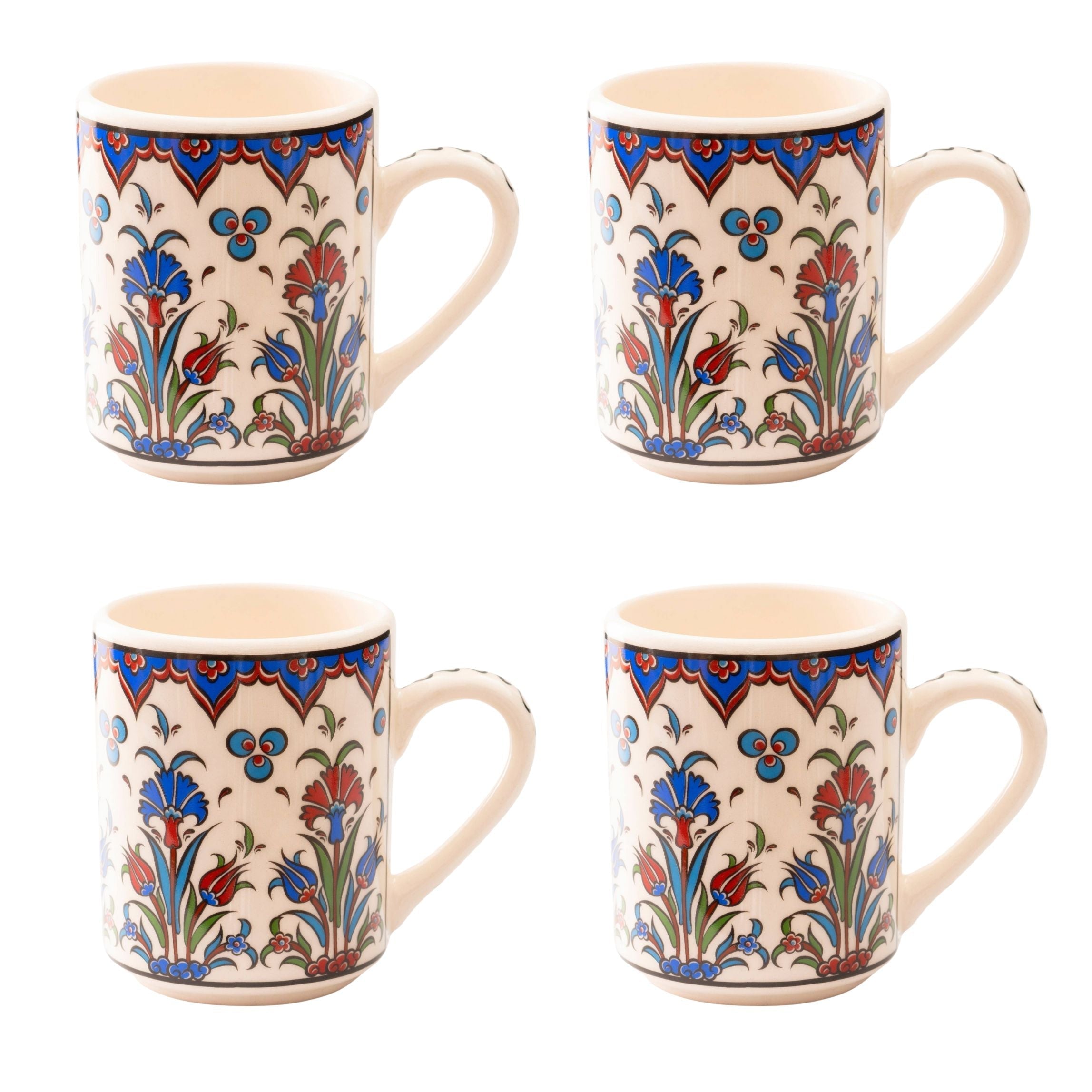 Set of 4 Handmade in Türkiye Ceramic Botanical Mugs - 9 Styles Available by The Bullish Store