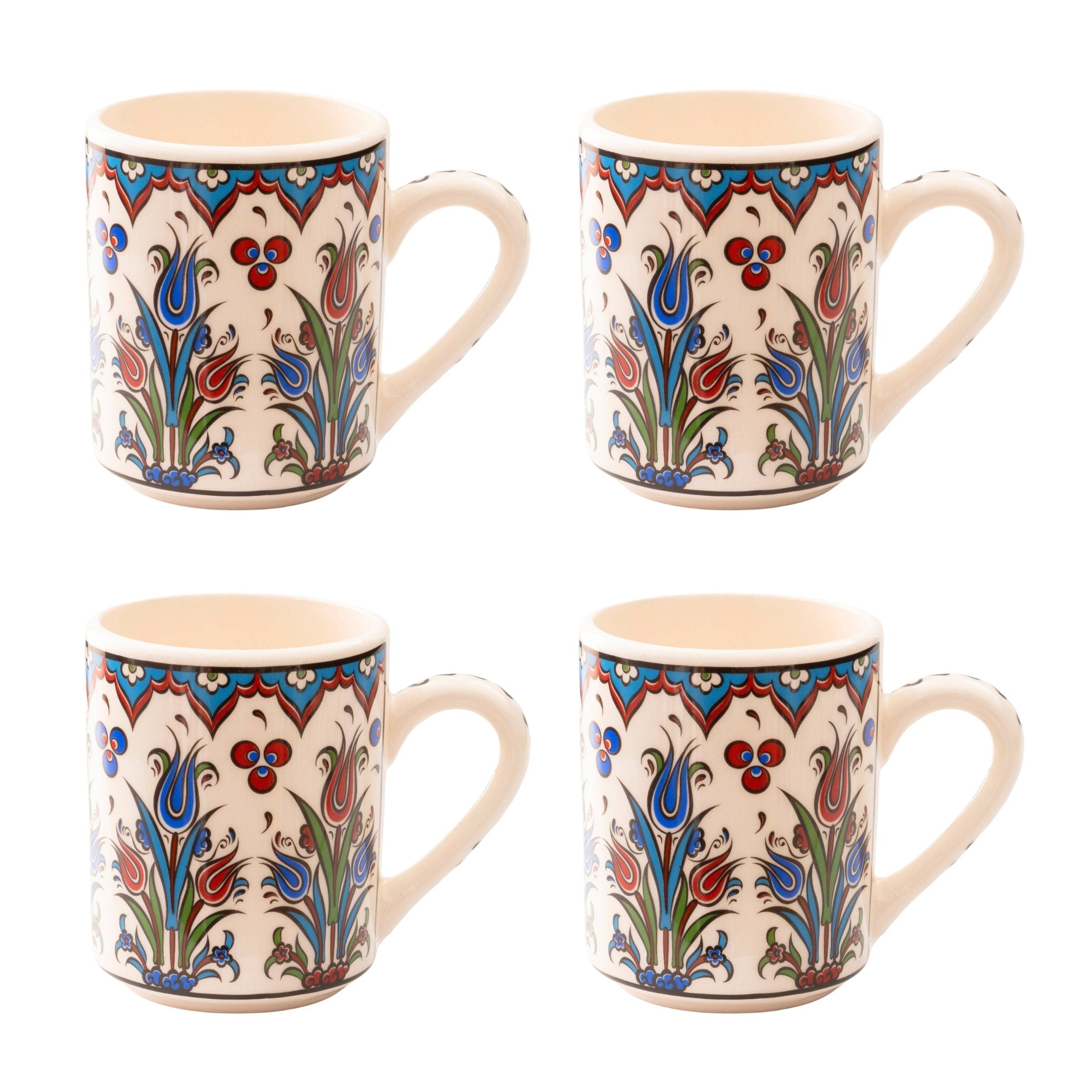 Set of 4 Handmade in Türkiye Ceramic Botanical Mugs - 9 Styles Available by The Bullish Store