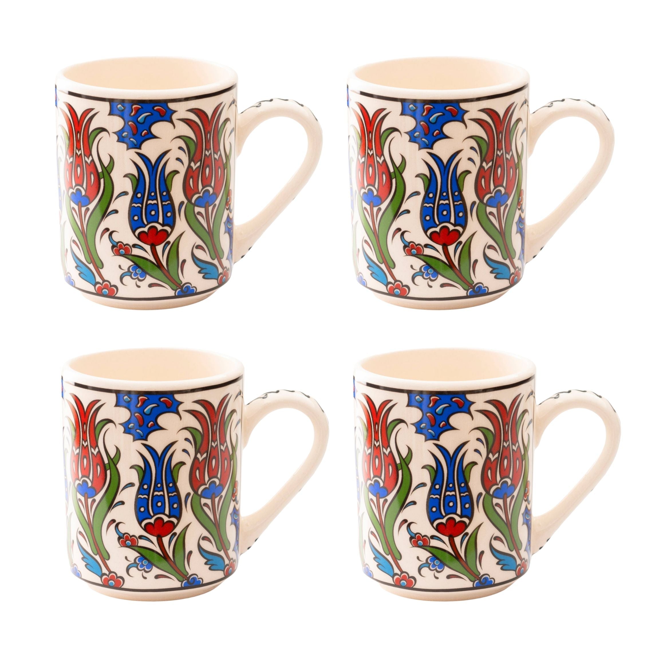 Set of 4 Handmade in Türkiye Ceramic Botanical Mugs - 9 Styles Available by The Bullish Store
