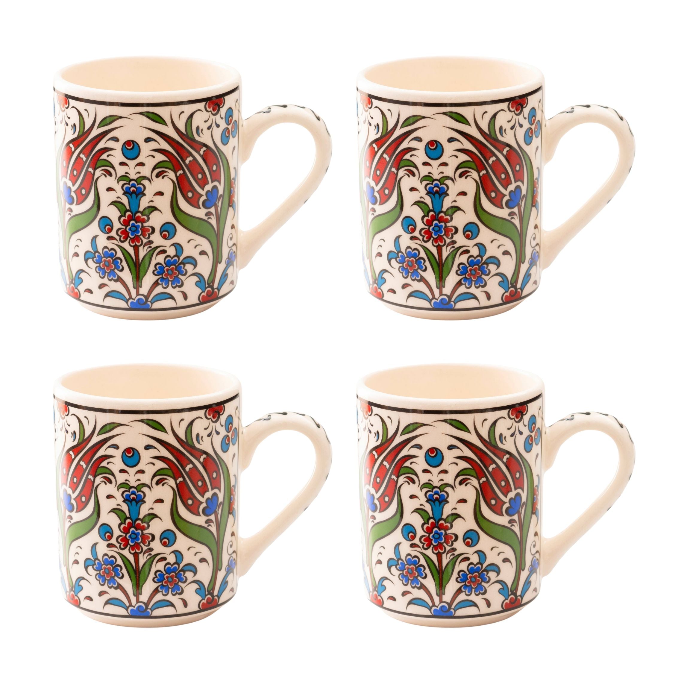 Set of 4 Handmade in Türkiye Ceramic Botanical Mugs - 9 Styles Available by The Bullish Store