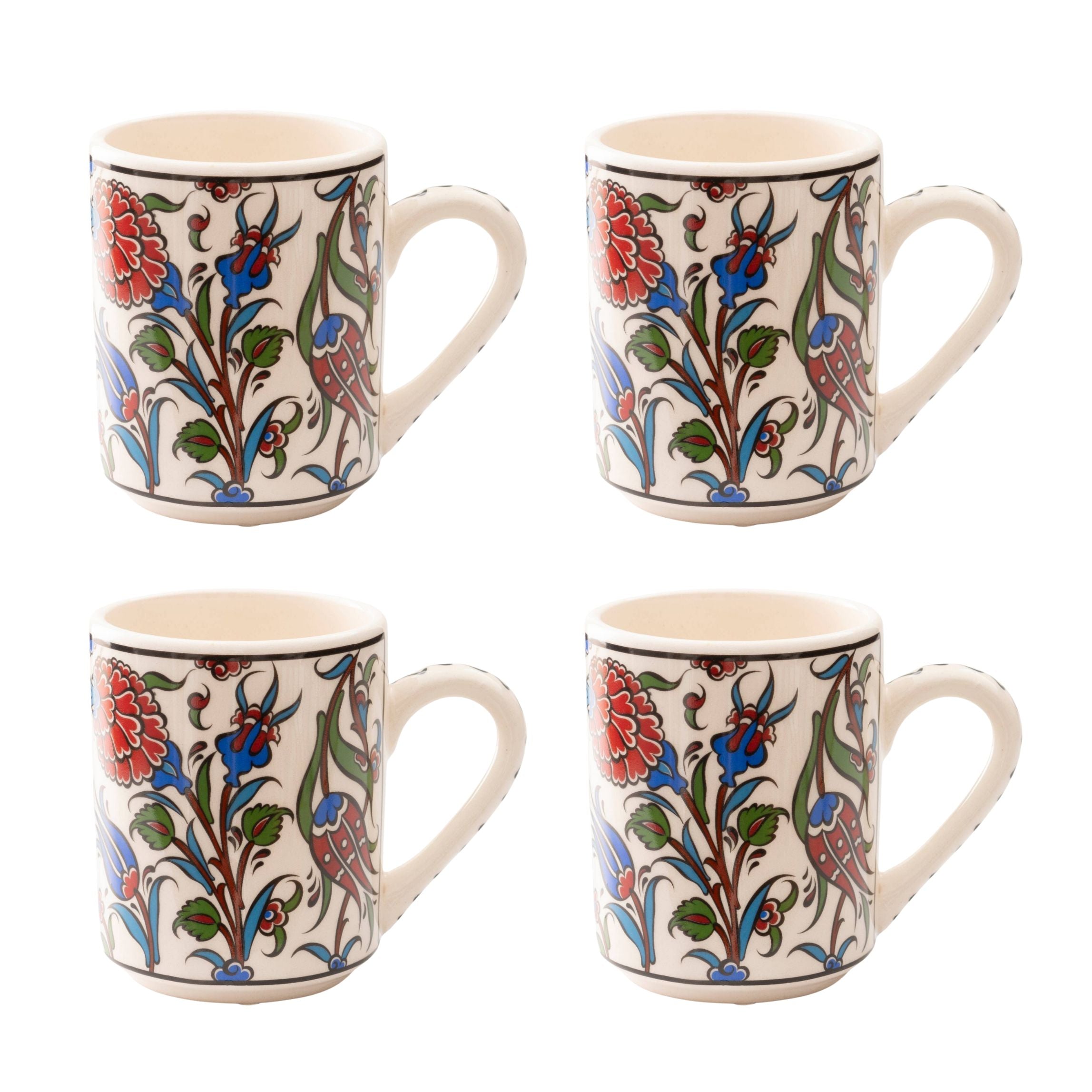 Set of 4 Handmade in Türkiye Ceramic Botanical Mugs - 9 Styles Available by The Bullish Store