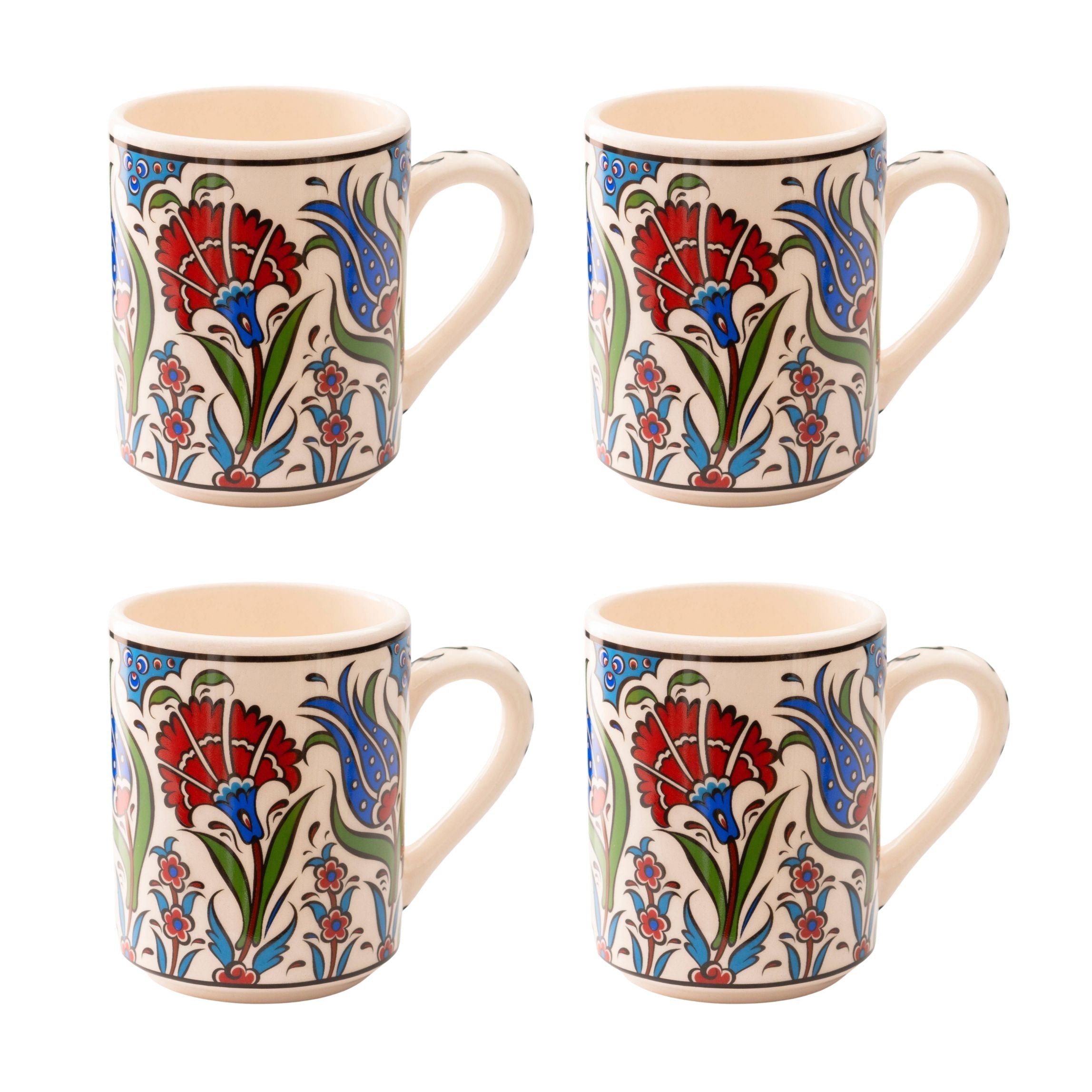 Set of 4 Handmade in Türkiye Ceramic Botanical Mugs - 9 Styles Available by The Bullish Store