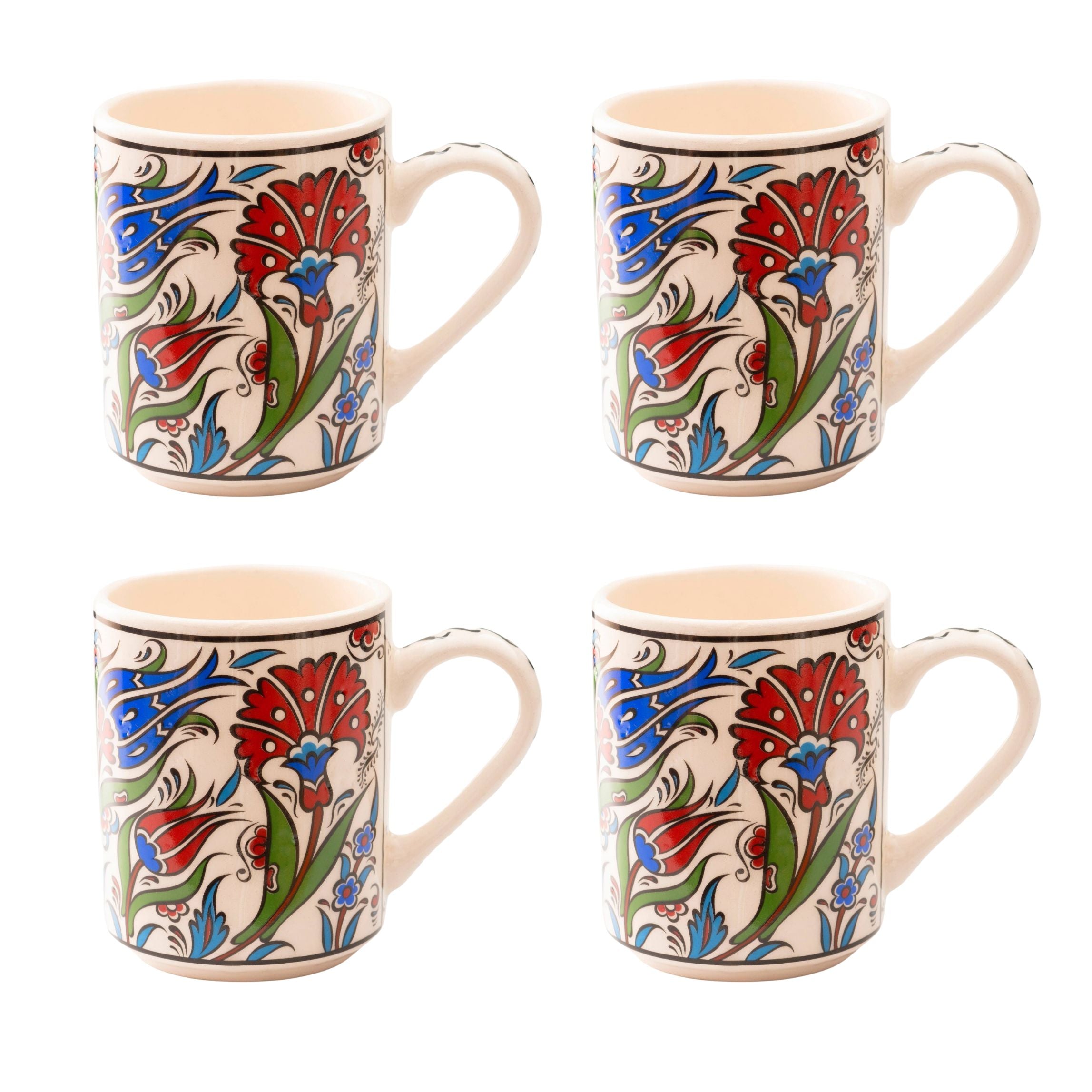 Set of 4 Handmade in Türkiye Ceramic Botanical Mugs - 9 Styles Available by The Bullish Store