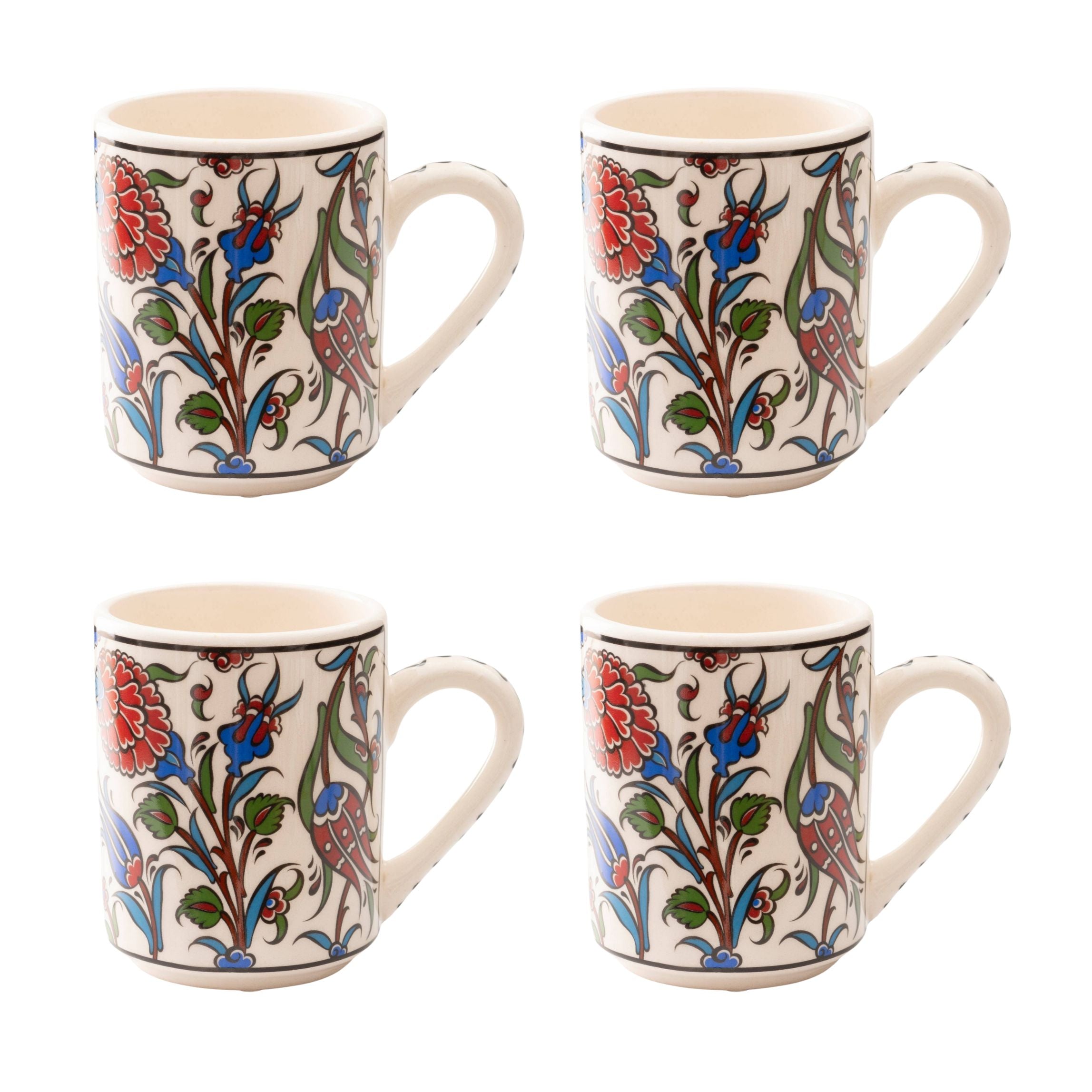 Set of 4 Handmade in Türkiye Ceramic Botanical Mugs - 9 Styles Available by The Bullish Store