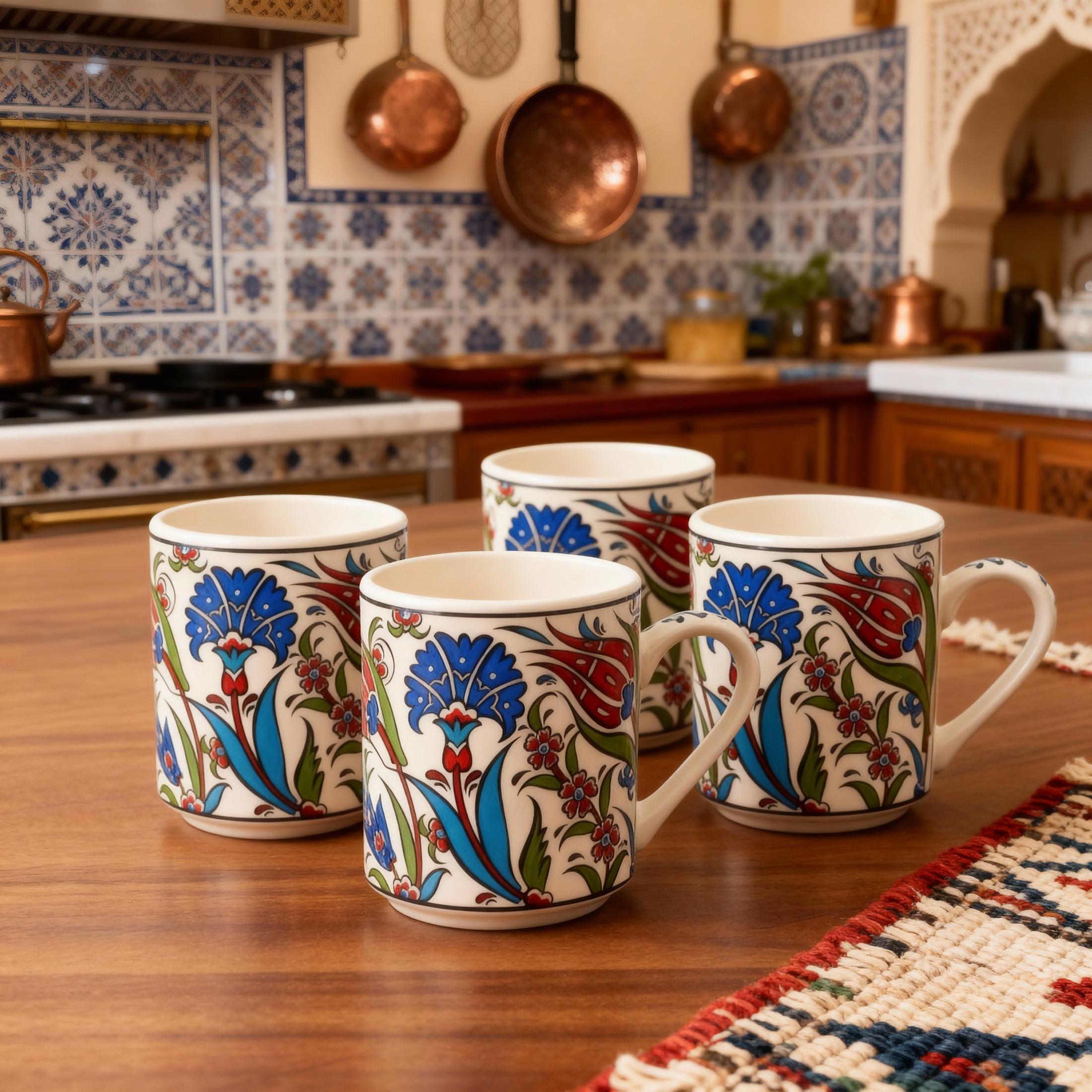 Set of 4 Handmade in Türkiye Ceramic Botanical Mugs - 9 Styles Available by The Bullish Store