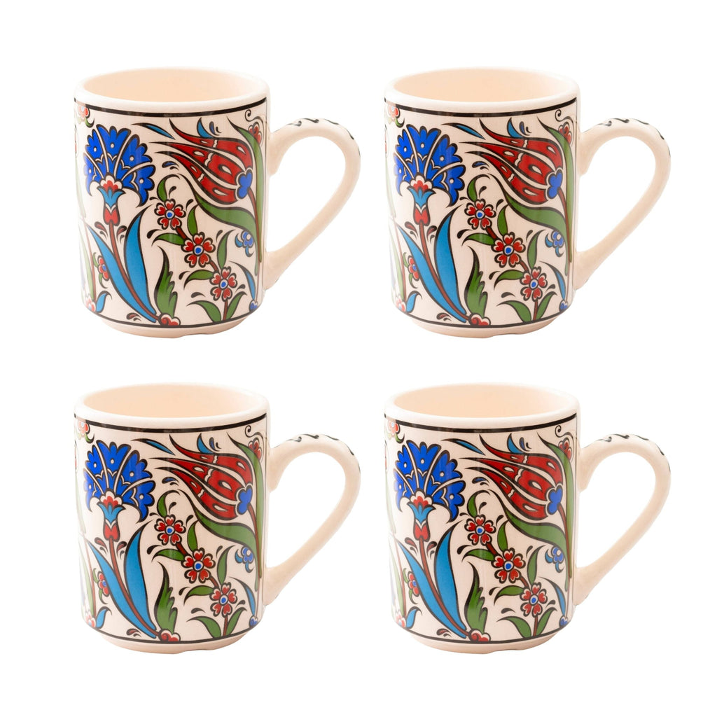 Set of 4 Handmade in Türkiye Ceramic Botanical Mugs - 9 Styles Available by The Bullish Store