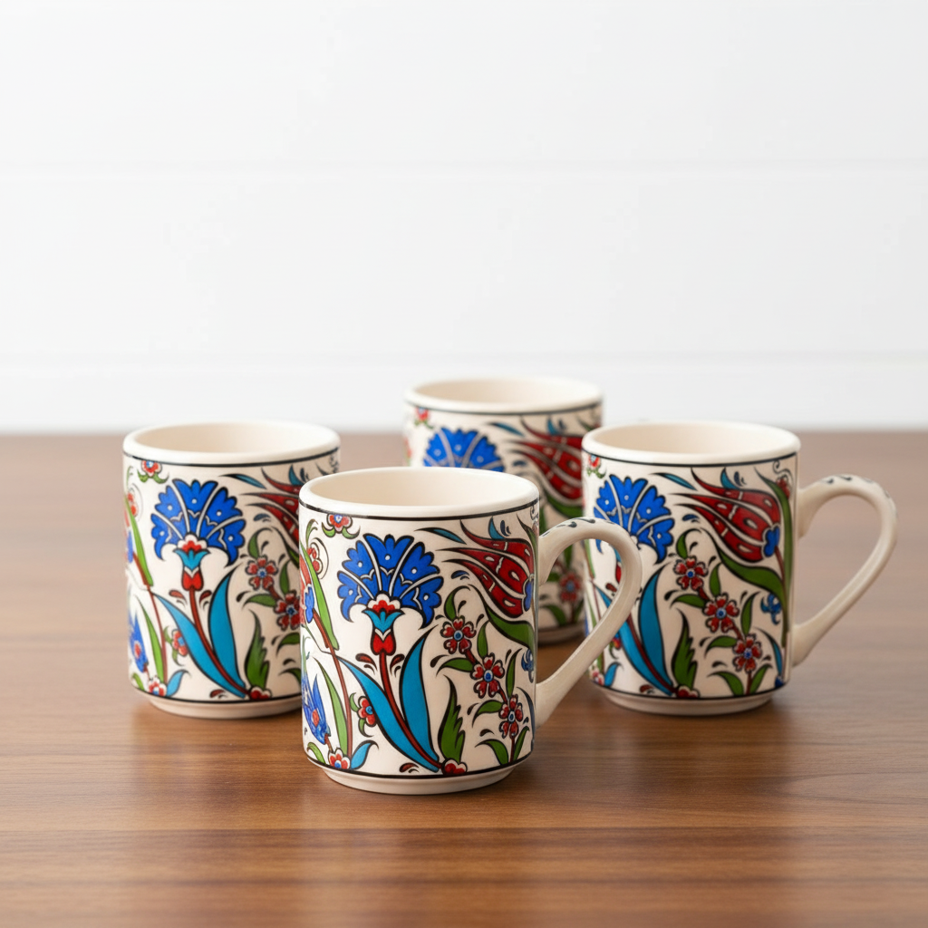 Set of 4 Handmade in Türkiye Ceramic Botanical Mugs - 9 Styles Available by The Bullish Store