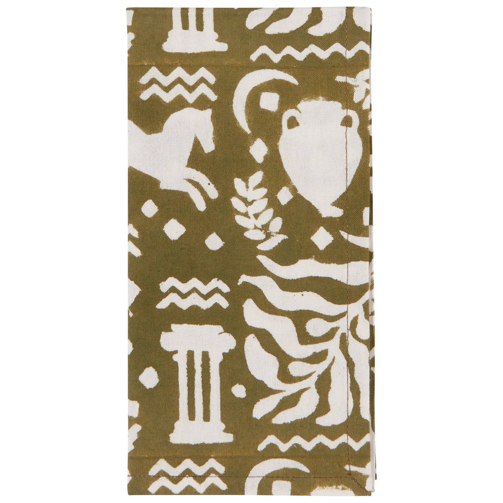 Set of 4 Olympus Block Print Napkins | Table Dinner Cloth Napkin | 18" x 18" by The Bullish Store