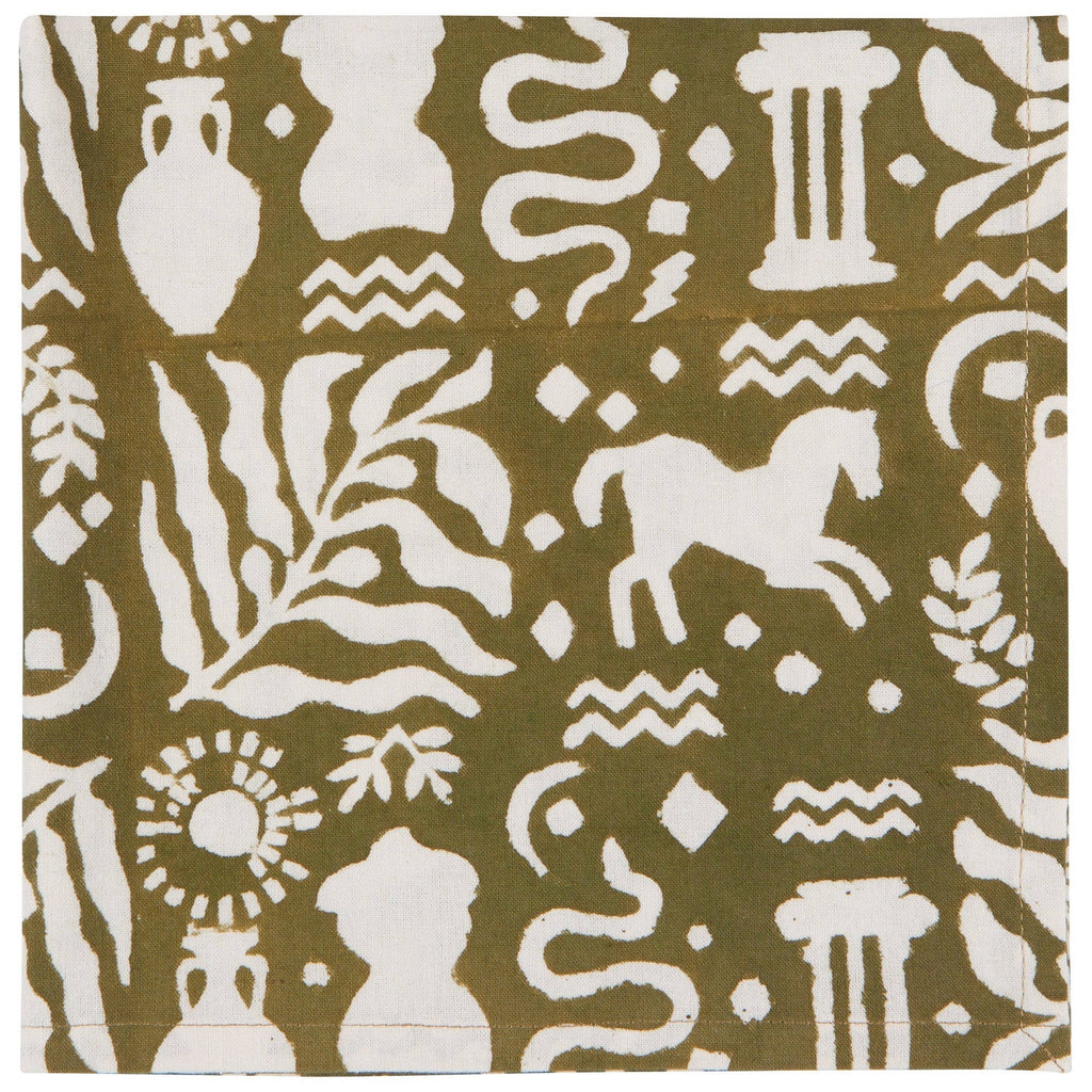 Set of 4 Olympus Block Print Napkins | Table Dinner Cloth Napkin | 18" x 18" by The Bullish Store