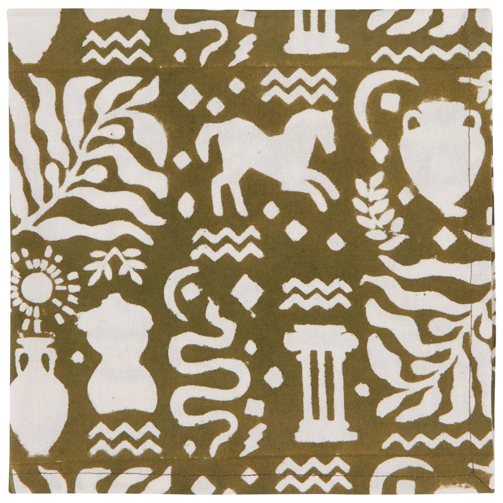 Set of 4 Olympus Block Print Napkins | Table Dinner Cloth Napkin | 18" x 18" by The Bullish Store