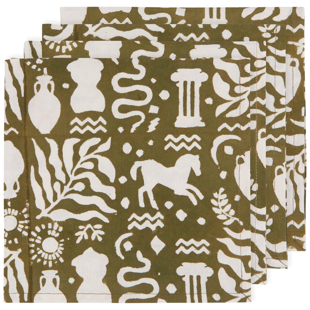 Set of 4 Olympus Block Print Napkins | Table Dinner Cloth Napkin | 18" x 18" by The Bullish Store