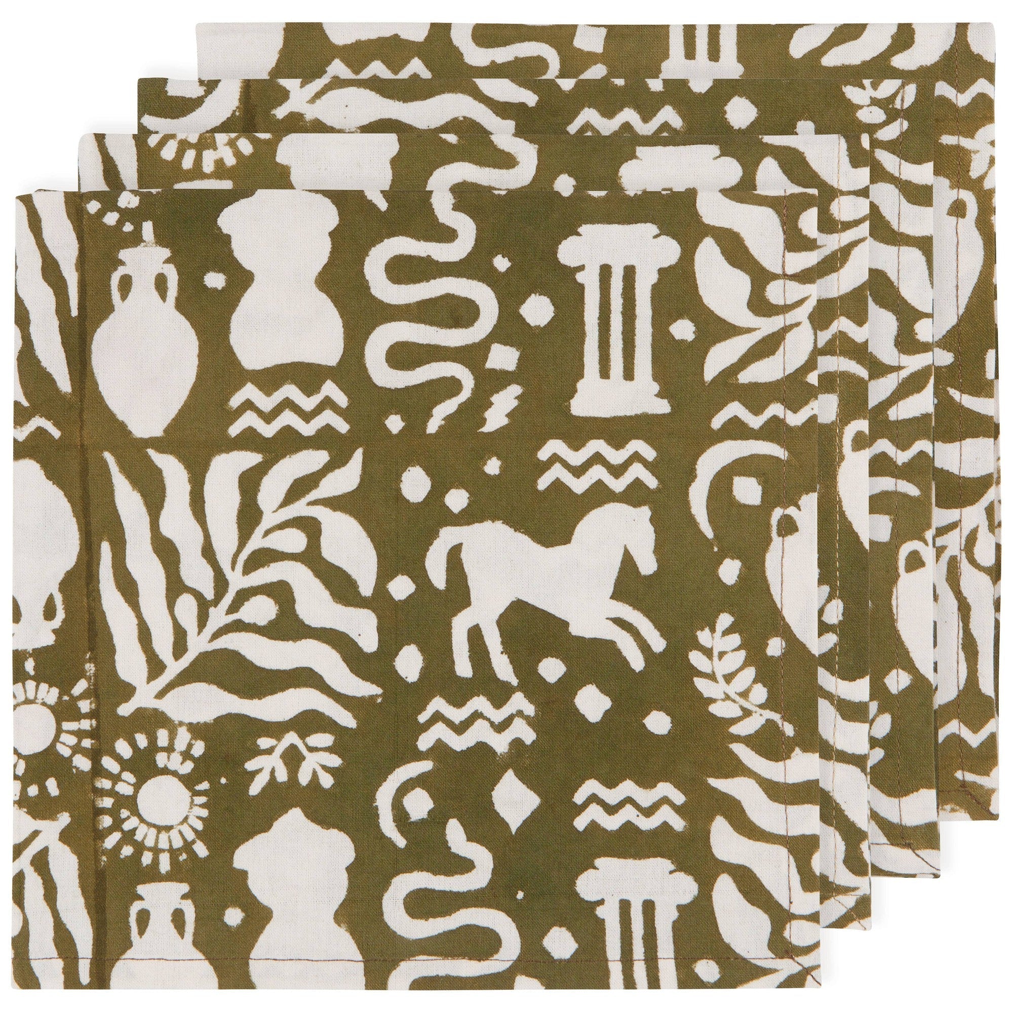 Set of 4 Olympus Block Print Napkins | Table Dinner Cloth Napkin | 18" x 18" by The Bullish Store