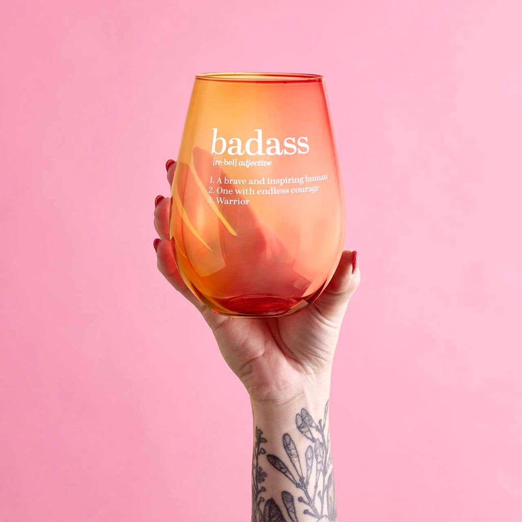 Set of 6 Badass Jumbo Stemless Wine Glass in Orange Pink Ombre | 30 Oz. | Holds an Entire Bottle of Wine by The Bullish Store