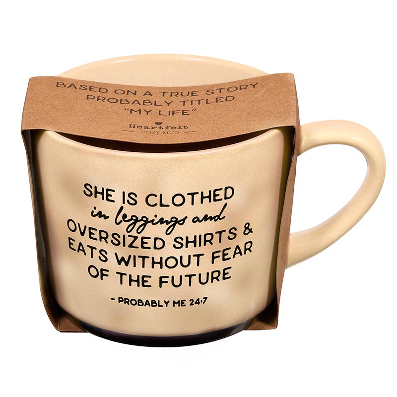 She Is Clothed In Leggings & Eats Without Fear Of The Future Mug | Stoneware Coffee Tea Mug | 15oz. by The Bullish Store