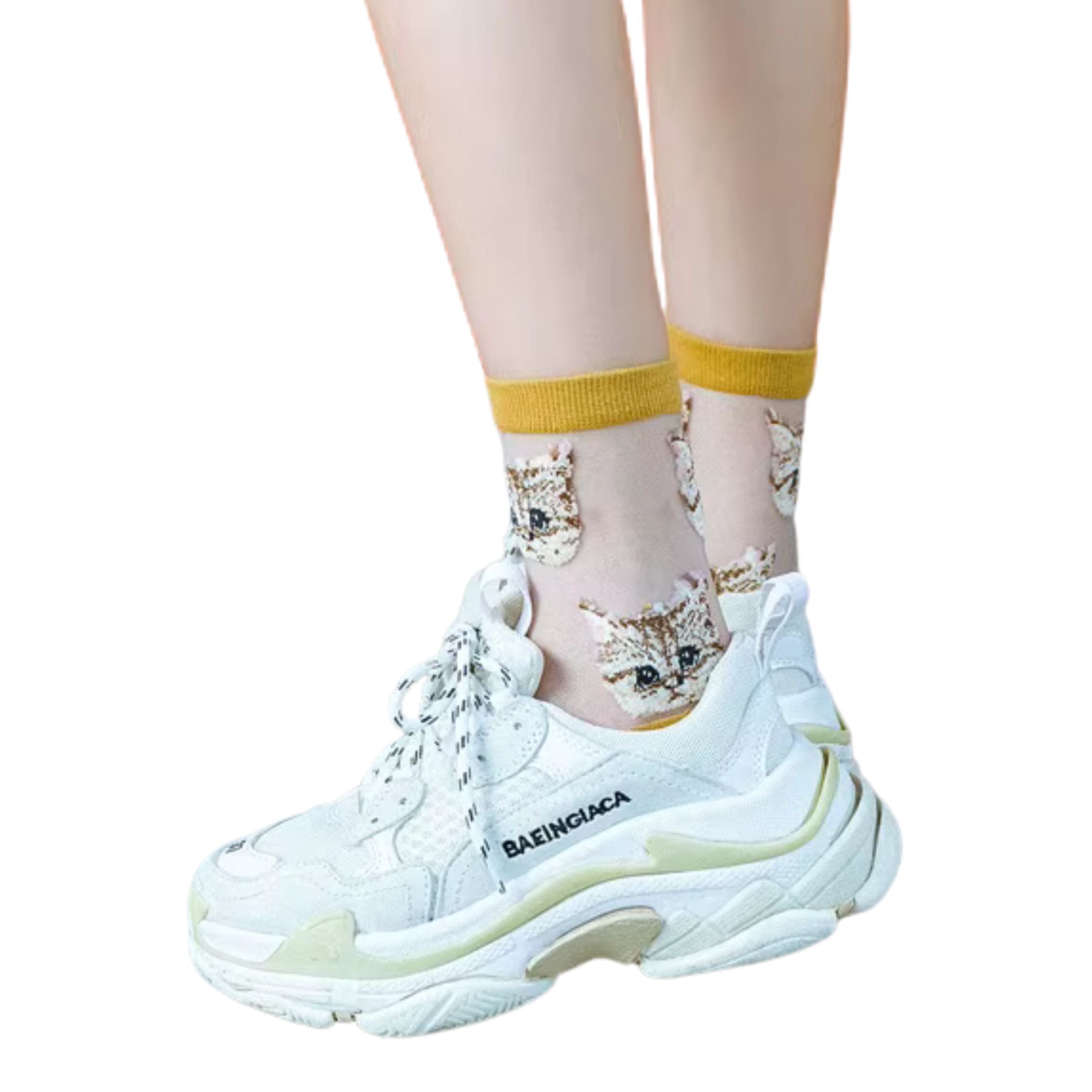 Sheer Cat Lover Socks Available in Yellow Green Red or Black [Fits Women's Size 5-9] by The Bullish Store