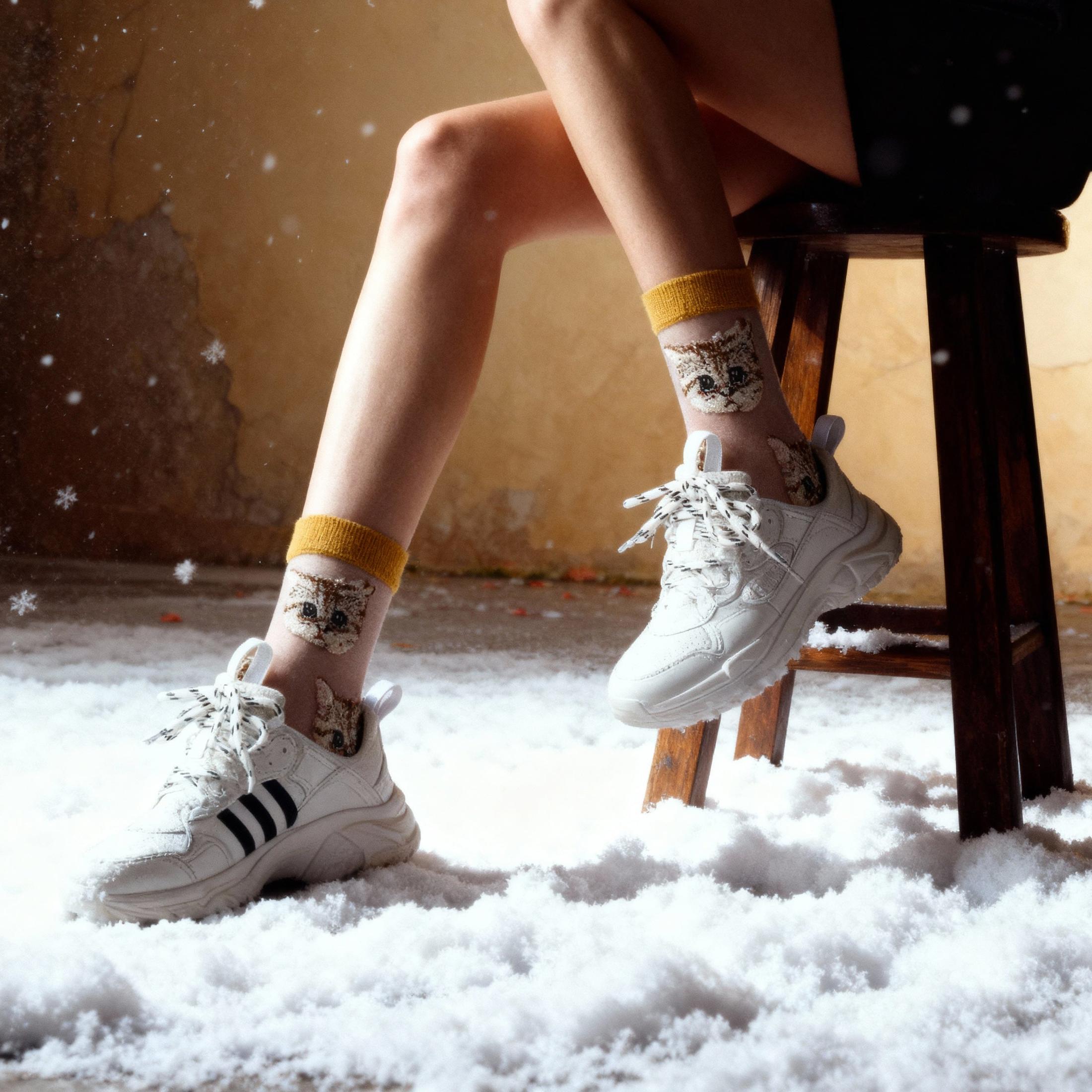 Sheer Cat Lover Socks Available in Yellow Green Red or Black [Fits Women's Size 5-9] by The Bullish Store