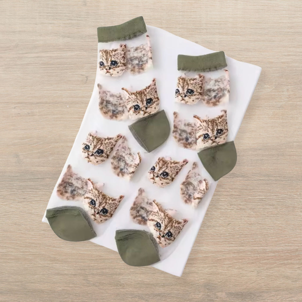 Sheer Cat Lover Socks Available in Yellow Green Red or Black [Fits Women's Size 5-9] by The Bullish Store