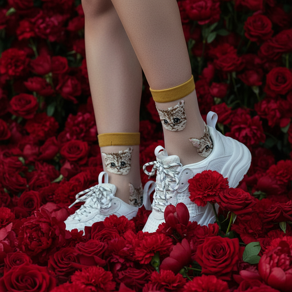 Sheer Cat Lover Socks Available in Yellow Green Red or Black [Fits Women's Size 5-9] by The Bullish Store