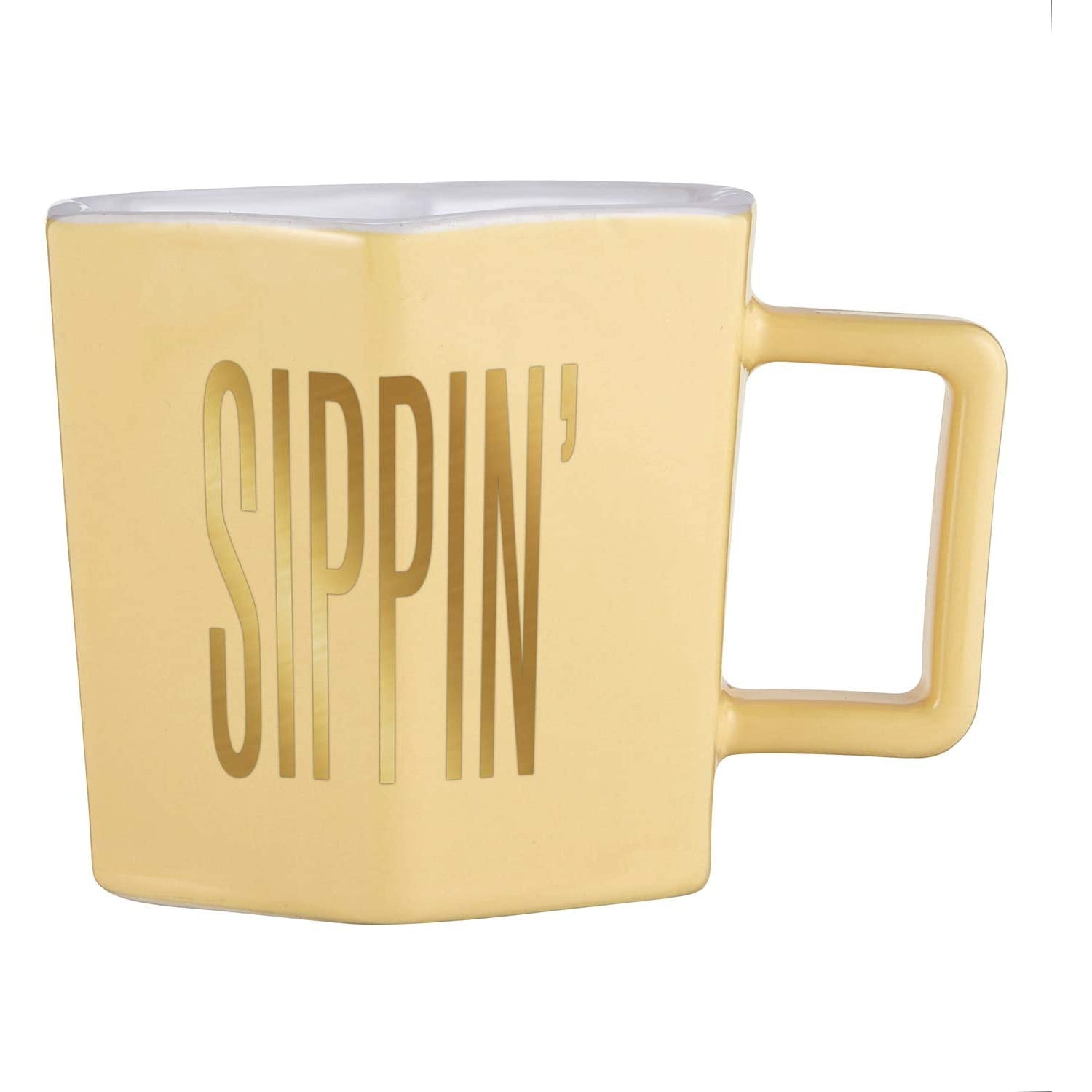 Sippin' Hexagon Mug and Saucer Set in Peach, Black Dot, and Honey | Gift for Her by The Bullish Store