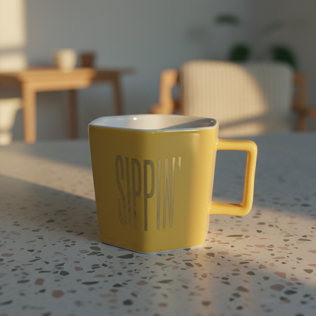 Sippin' Hexagon Mug and Saucer Set in Peach, Black Dot, and Honey | Gift for Her by The Bullish Store