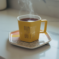 Sippin' Hexagon Mug and Saucer Set in Peach, Black Dot, and Honey | Gift for Her by The Bullish Store