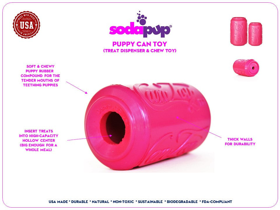 Puppy Can Toy Rubber Chew Toy for Teething Puppies | Treat Dispenser | USA Made by SodaPup/True Dogs, LLC