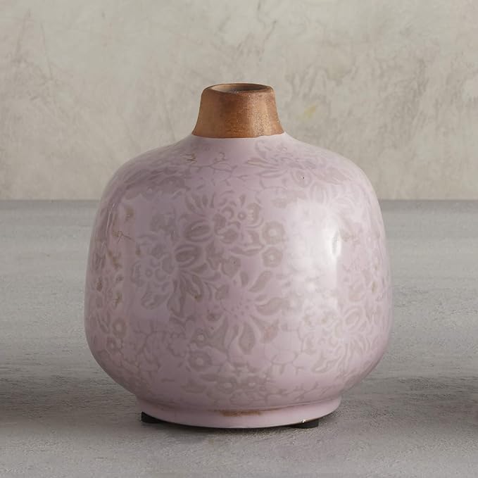 Small Ceramic Light Pink Bud Vase | Decorative Versatile Flower Pot | 4.52" x 4.92" by The Bullish Store