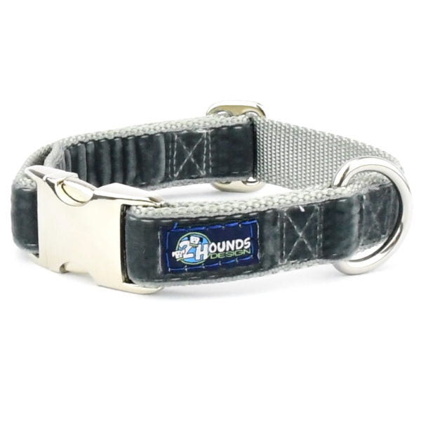 Smoke Gray Velvet Essential Buckle Martingale Dog Collar by 2 Hounds Design