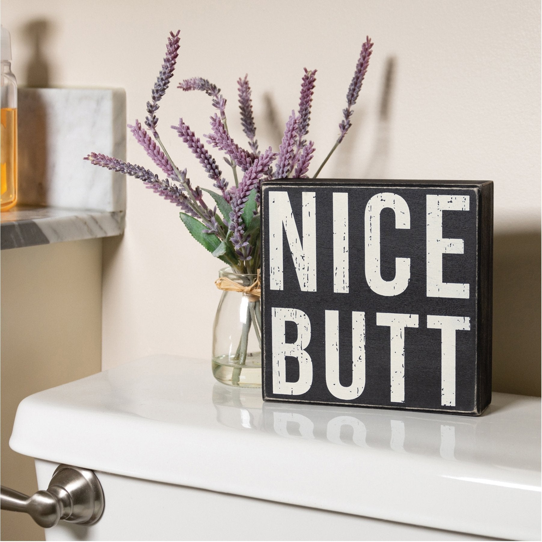 Nice Butt Box Sign | Wood | Funny Sign for Bathroom by The Bullish Store