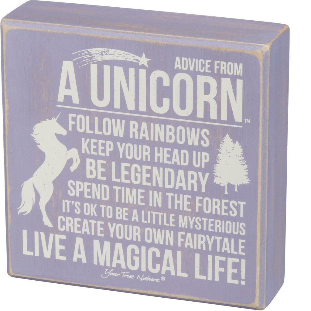 Advice From Unicorn Wooden Box Sign | Purple with White Lettering 6" x 6" by The Bullish Store