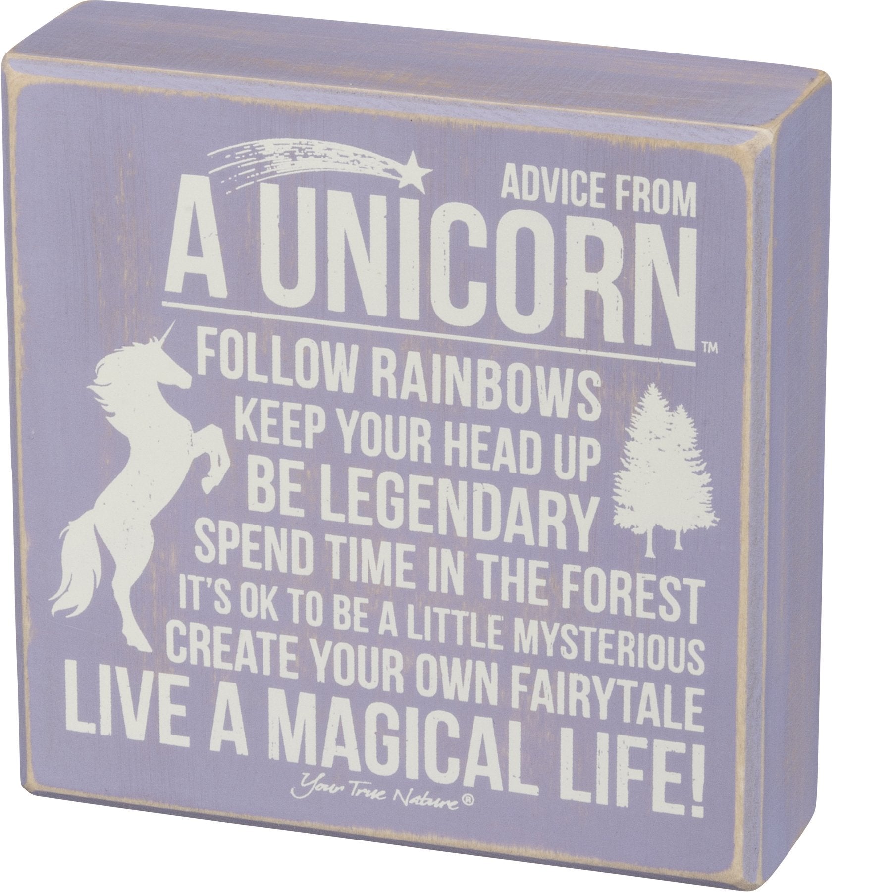 Advice From Unicorn Wooden Box Sign | Purple with White Lettering 6" x 6" by The Bullish Store