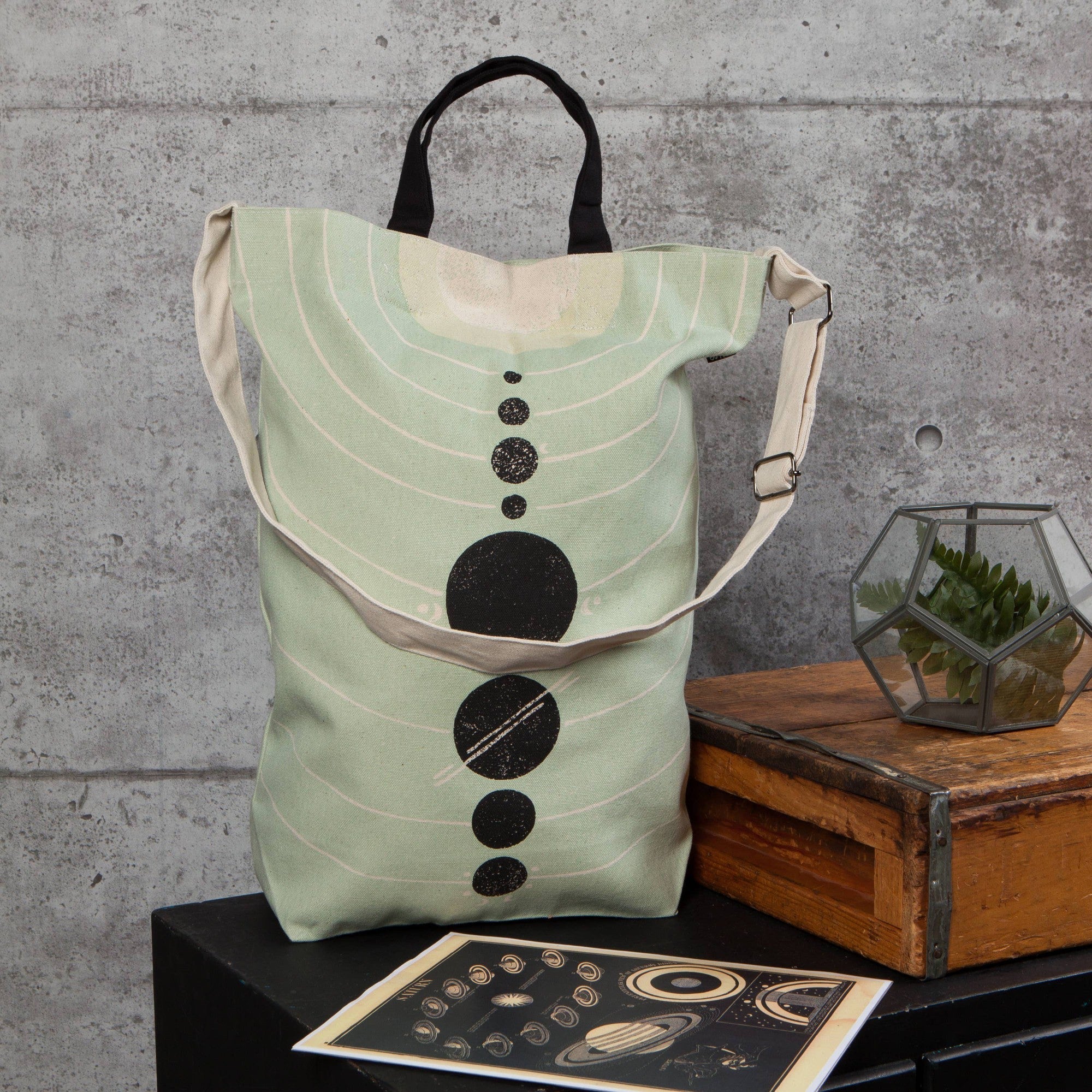 Solaris Team Cross Body Tote Bag | Solar System Cotton Sling Handbag | 15” x 18” | Gift for Her by The Bullish Store