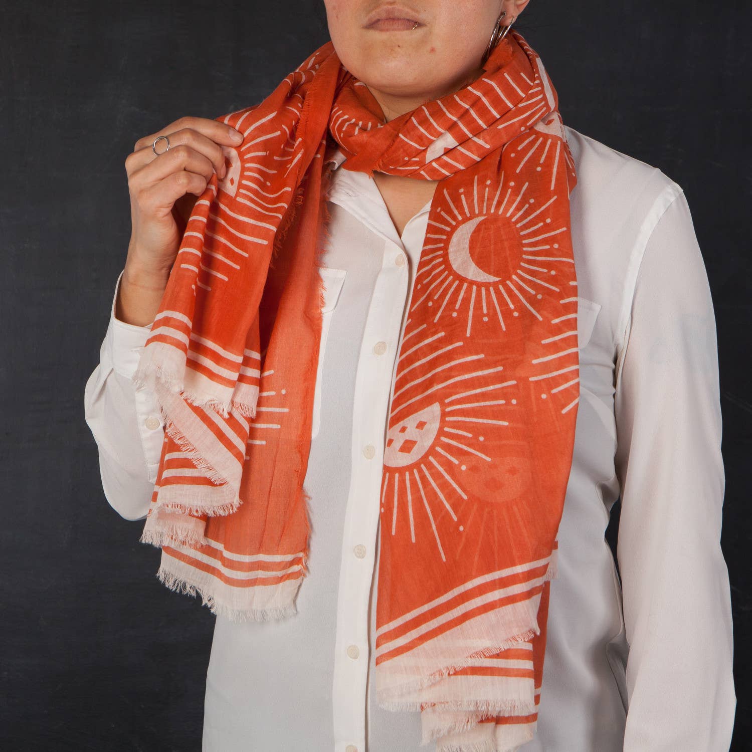 Soleil Printed Cotton Long Designer Scarf in Light Brown | Wrap Shawl Scarves | 40” x 72” by The Bullish Store