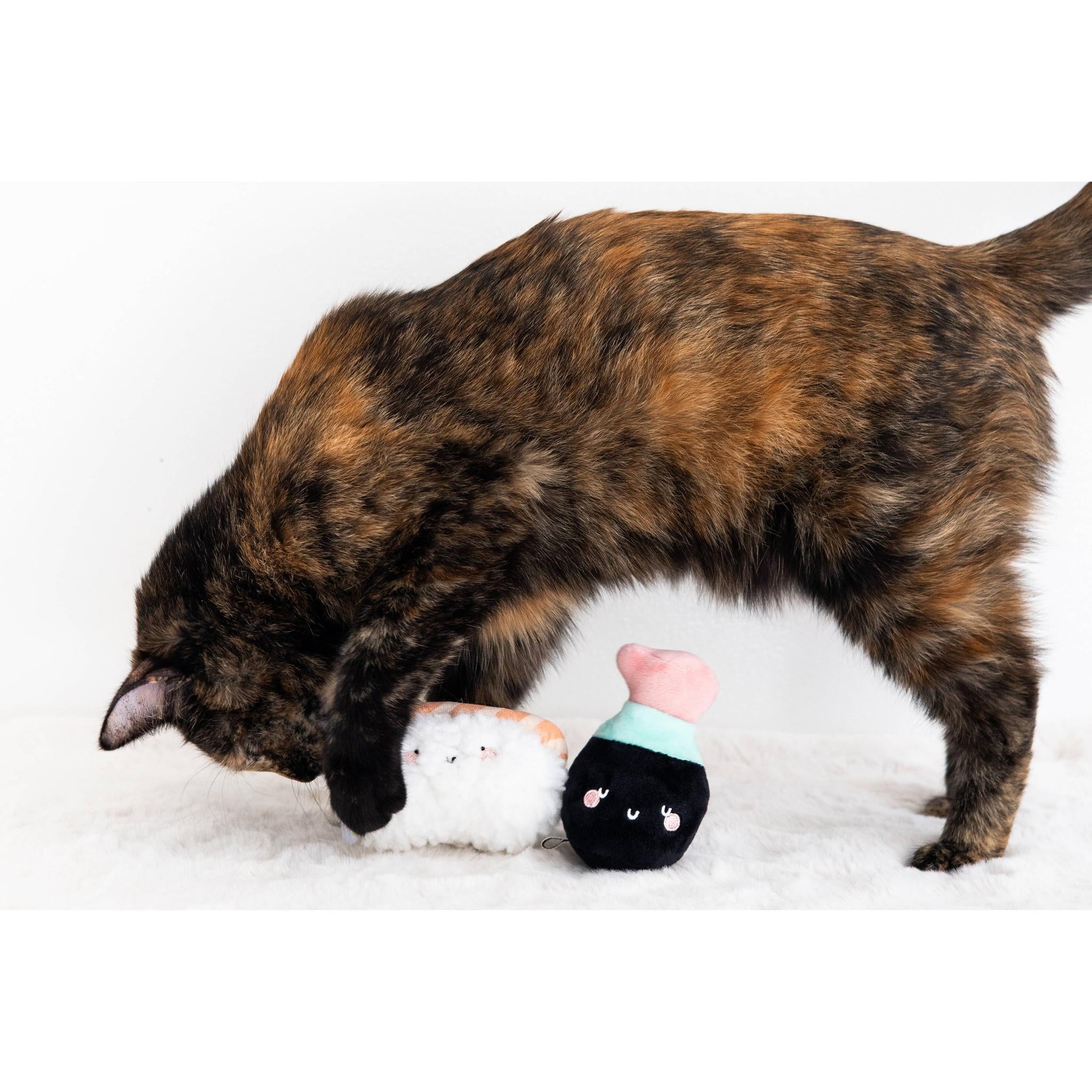 Soy Sauce and Sushi Cat Toy Set | Plush Toys for Pet Lovers | Giftable Cat Stocking Stuffer by The Bullish Store