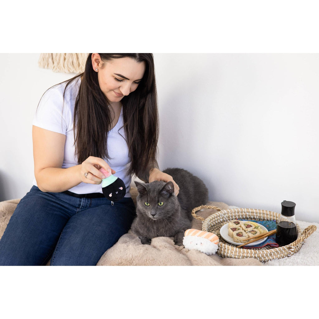 Soy Sauce and Sushi Cat Toy Set | Plush Toys for Pet Lovers | Giftable Cat Stocking Stuffer by The Bullish Store