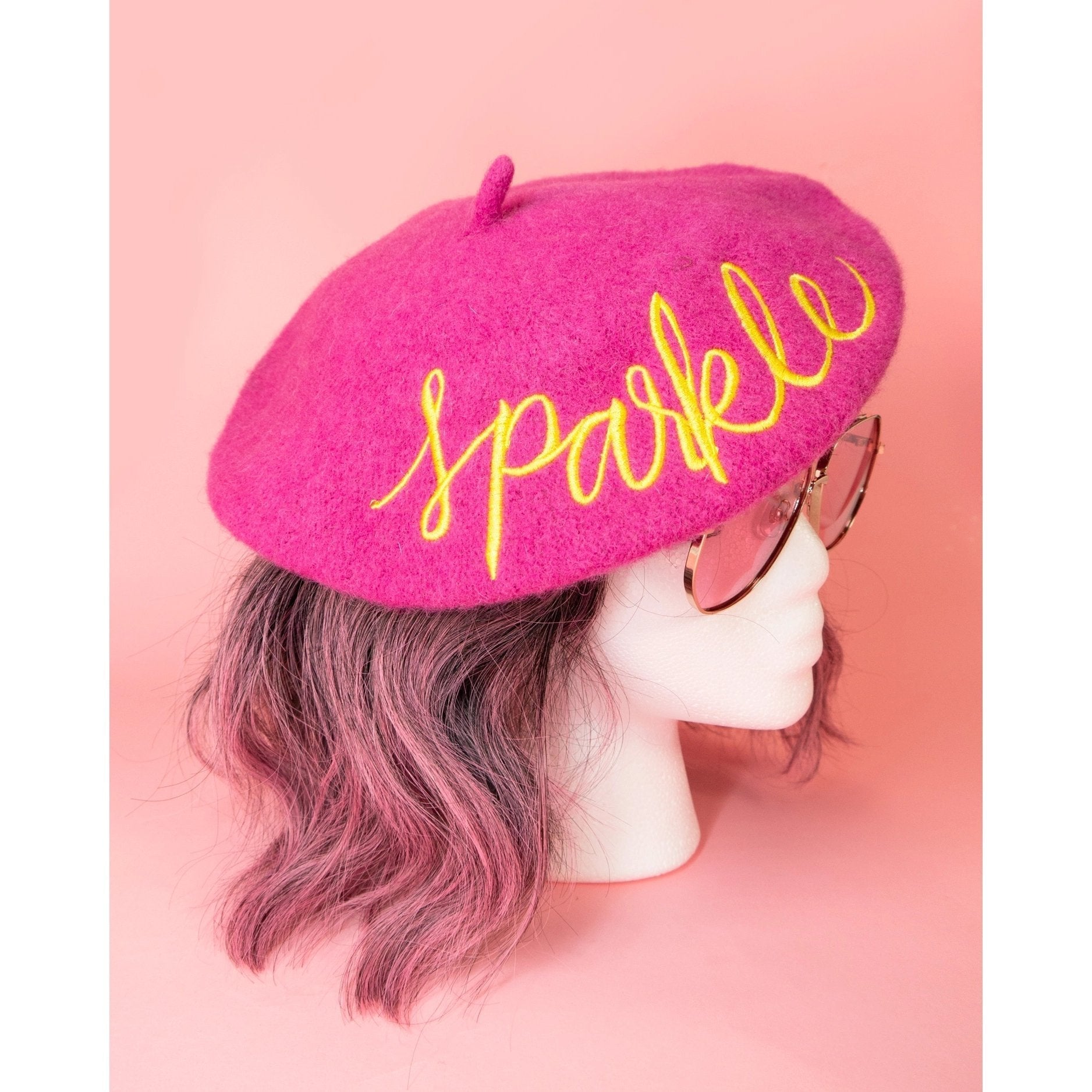 Sparkle Embroidered Beret in Pink by The Bullish Store