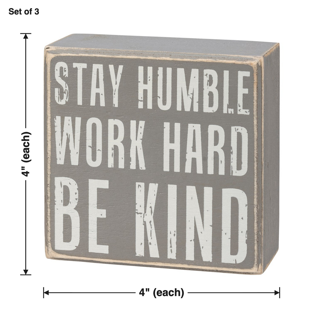 Stay Humble Gray Box Sign Set | Giftable Home Decor | 4" x 4" | Gift for Her by The Bullish Store