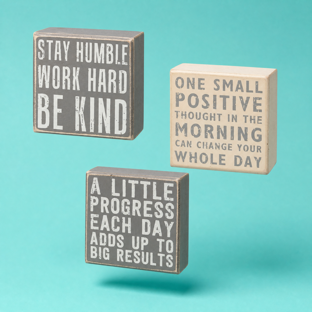 Stay Humble Gray Box Sign Set | Giftable Home Decor | 4" x 4" | Gift for Her by The Bullish Store