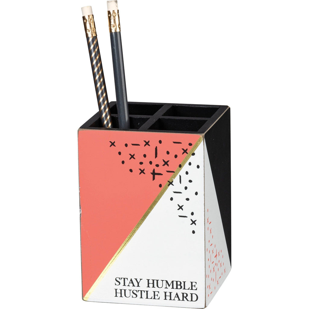 Stay Humble Hustle Hard Wood Pencil Holder by The Bullish Store