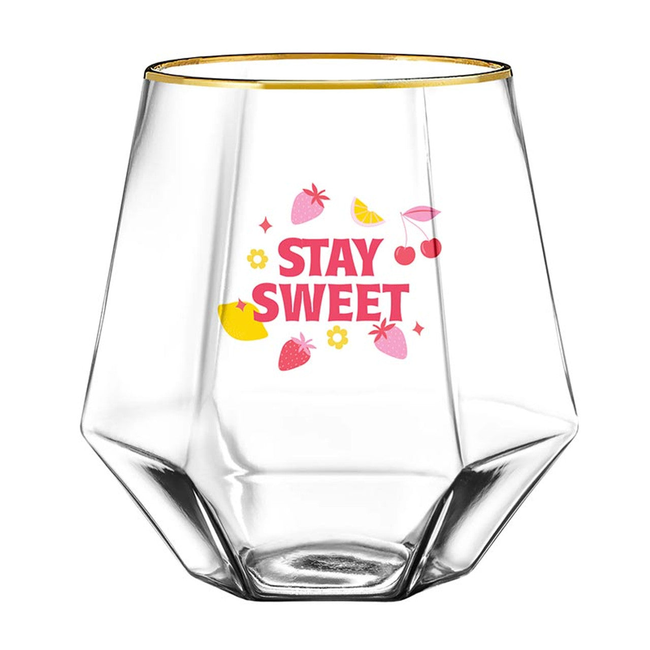 Stay Sweet Beveled Wine Glass | Hexagon Shaped Wine Stemless Glass Tumbler | 10oz by The Bullish Store