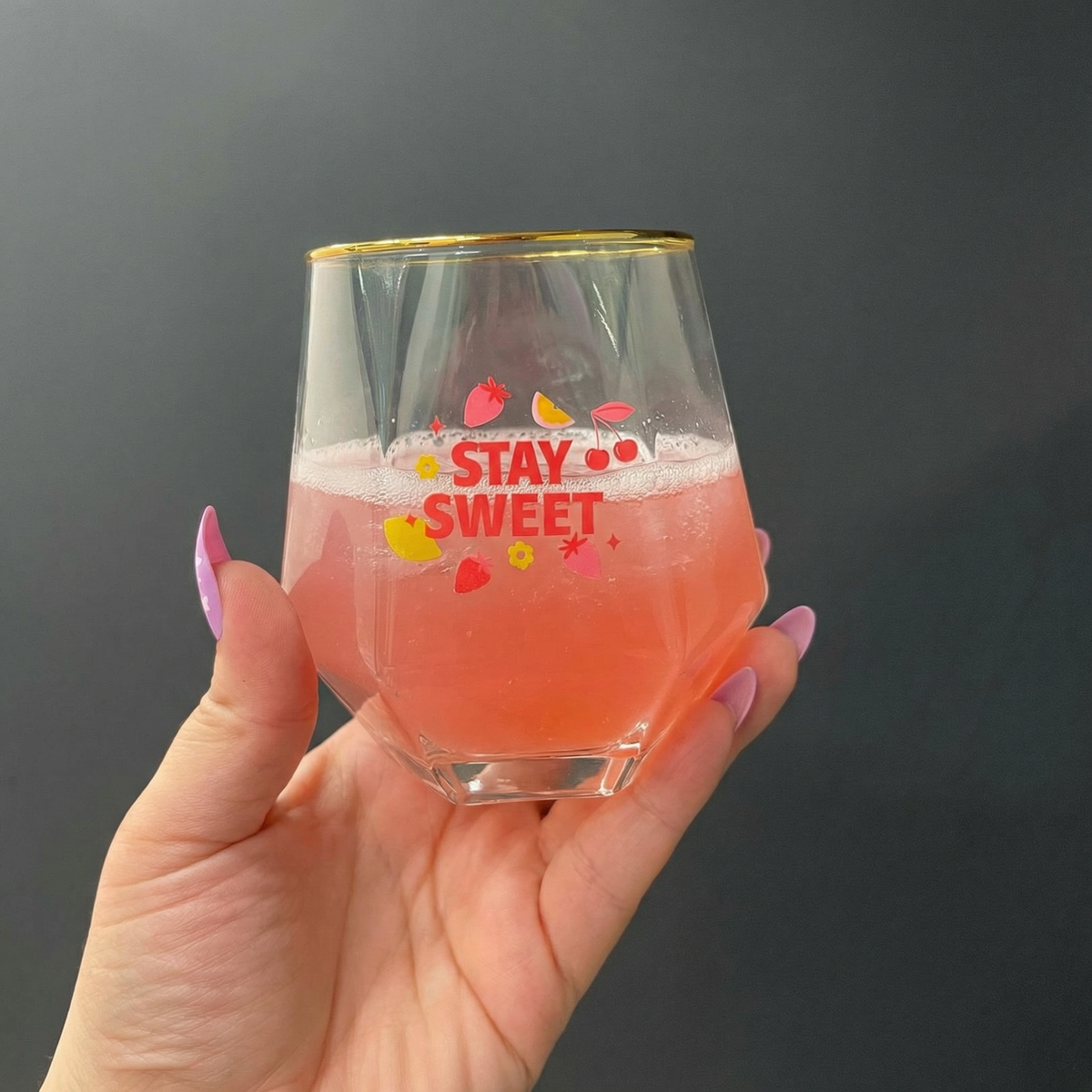Stay Sweet Beveled Wine Glass | Hexagon Shaped Wine Stemless Glass Tumbler | 10oz by The Bullish Store