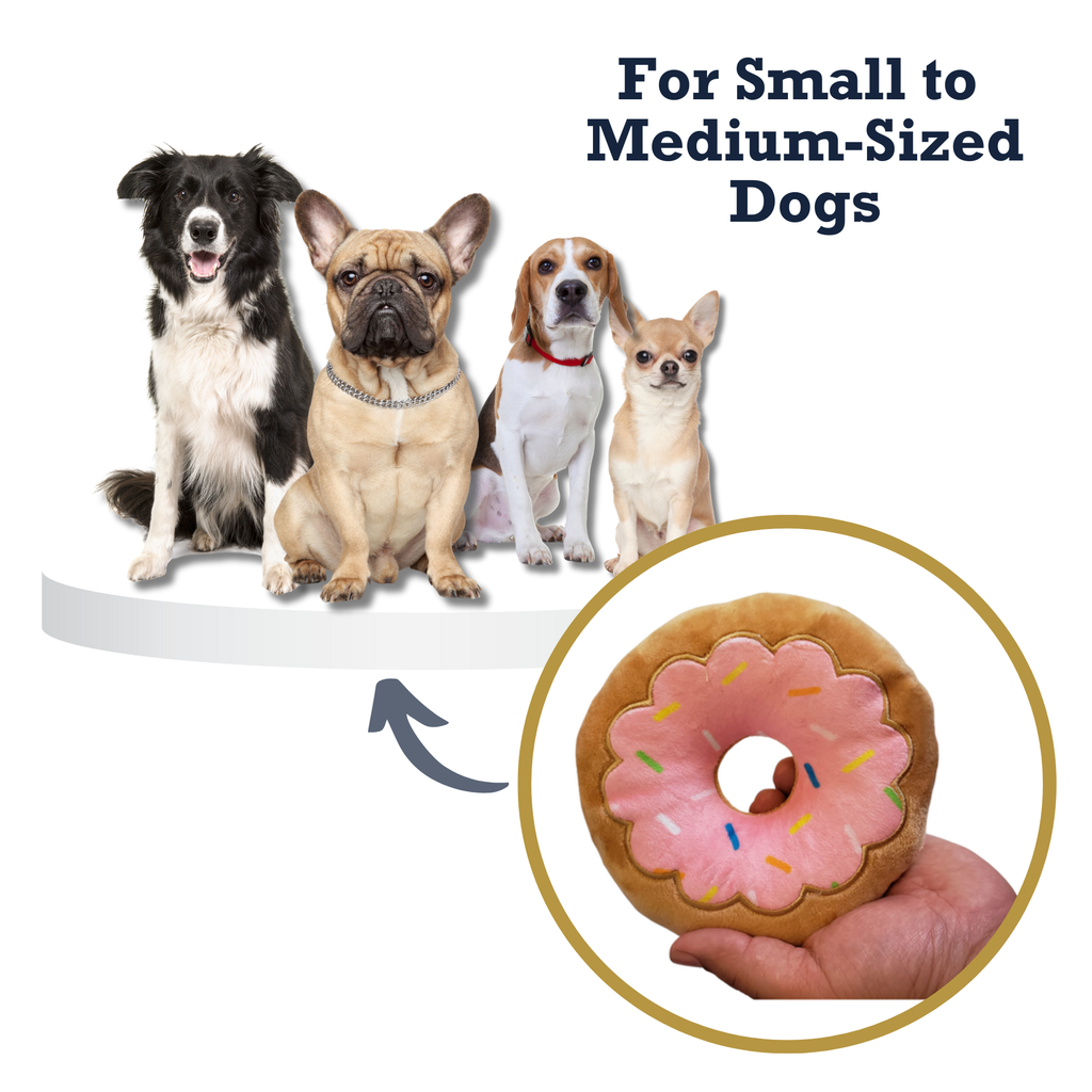 Donut Plush Dog Toy – Soft, Chewy and Cuddly, Safe & Non-Toxic, Ideal for Fetching, Tug-of-War, Gentle Chewing – Strawberry