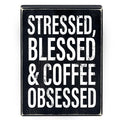 Stressed, Blessed & Coffee Obsessed Box Sign | Home Office Wooden Black Decor | 6" x 8" by The Bullish Store