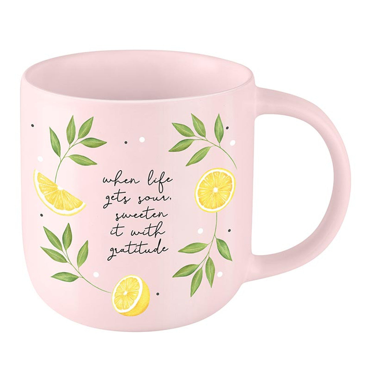 Sweeten It with Gratitude Lemon Stoneware Mug in Pink | Coffee Tea Cup | 18oz by The Bullish Store
