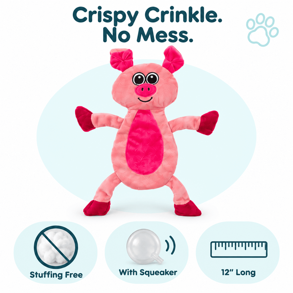 12" Pig Crinkle Flat Dog Toy by Dogline