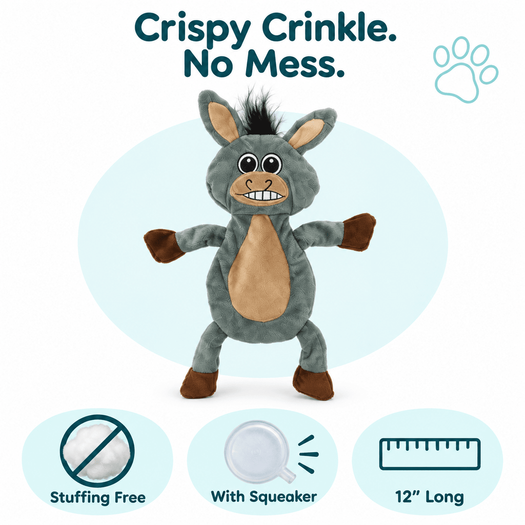 12" Donkey Crinkle Flat Dog Toy by Dogline