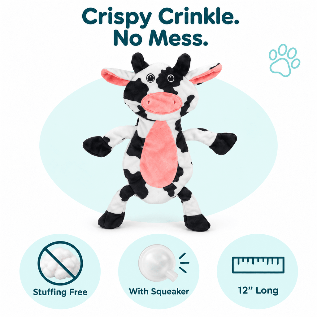 12" Cow Crinkle Flat Dog Toy by Dogline